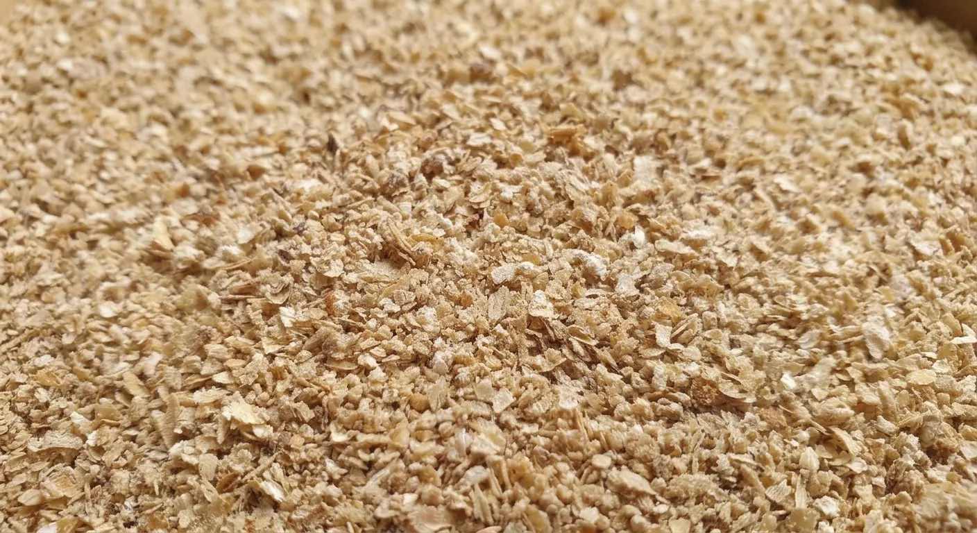Remoulage de blé, farine grossière beige, dans un seau